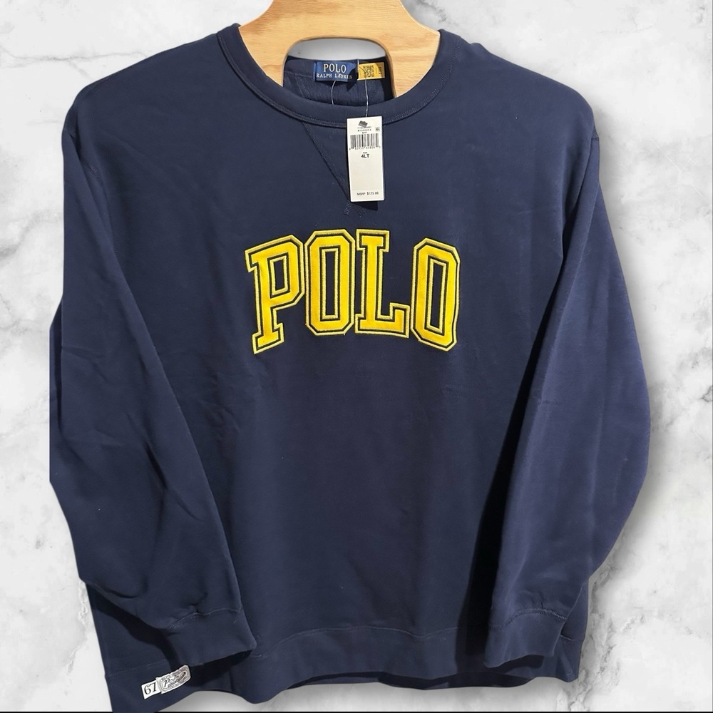 Polo Ralph Lauren Mens‎ Crewneck Sweatshirt 4XLT Polo Spell Out Navy